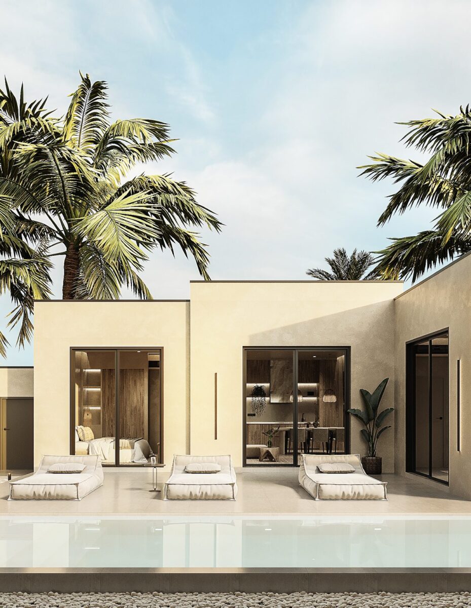 Villa Palas 3 Neo Phuket modern poolside view at Sunrise Lake