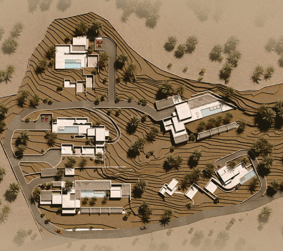 Aerial site plan of Domaine Agapè Mykonos villas