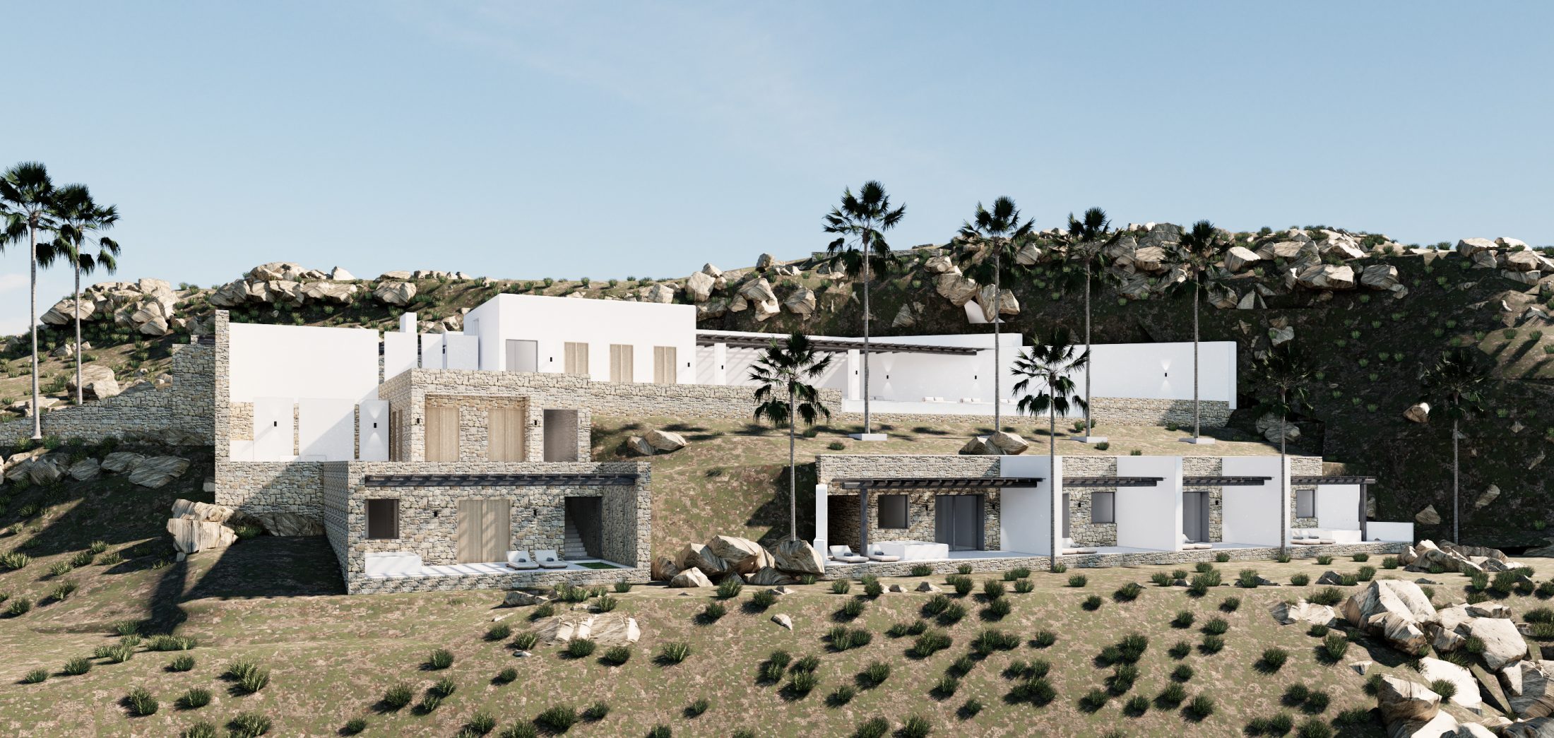 Modern hillside architecture at Domaine Agapè Mykonos