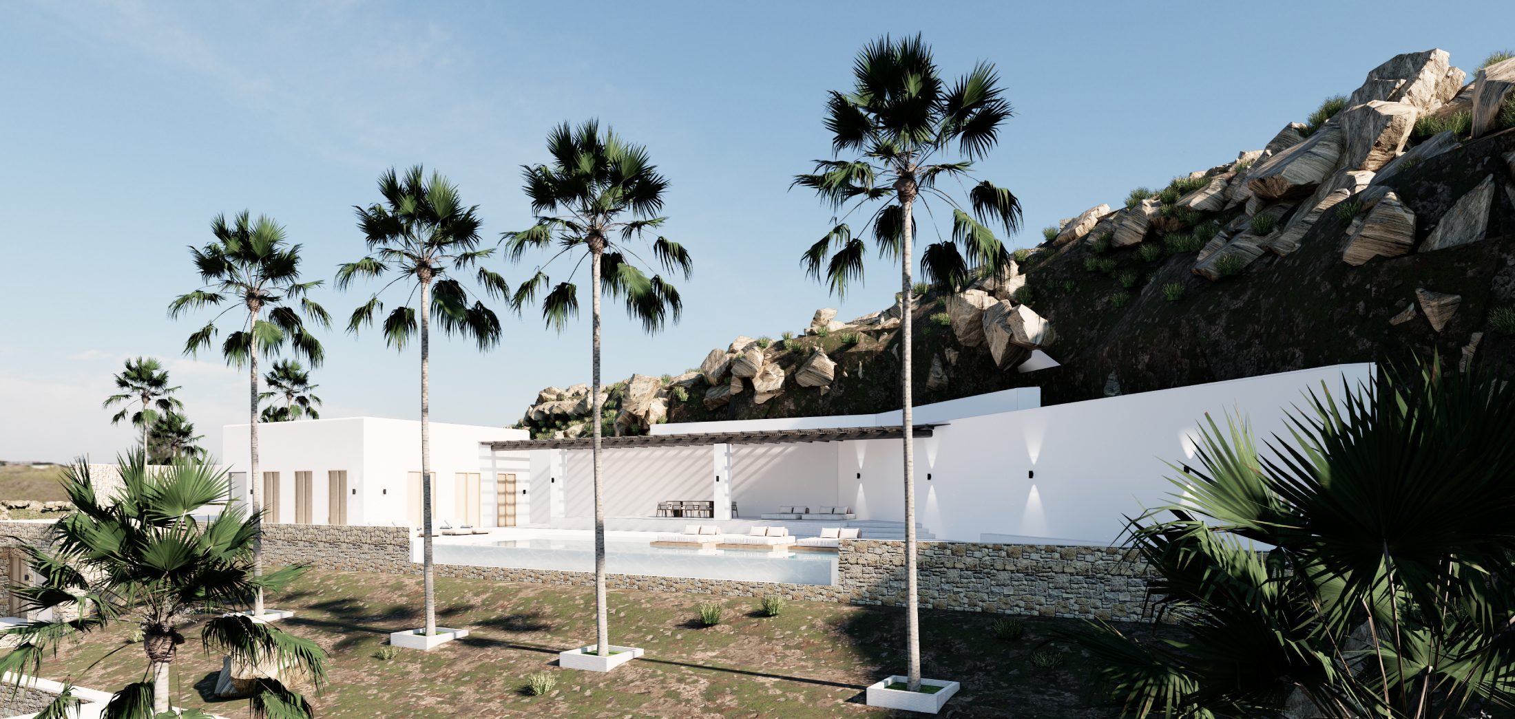 Elegant outdoor lounge at Domaine Agapè luxury villas Mykonos