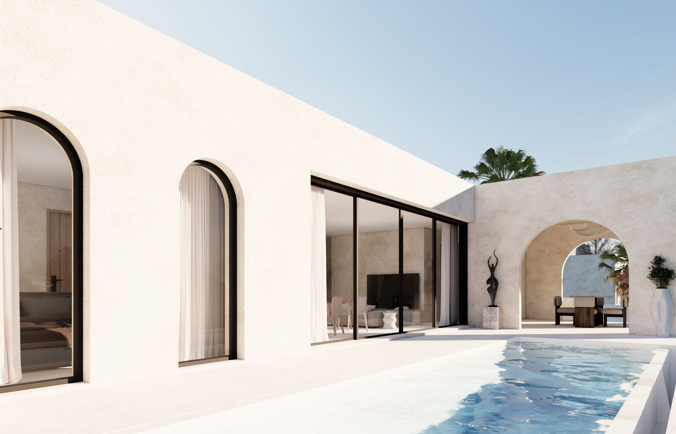 Modern facade of sea view villas Koh Samui with pool