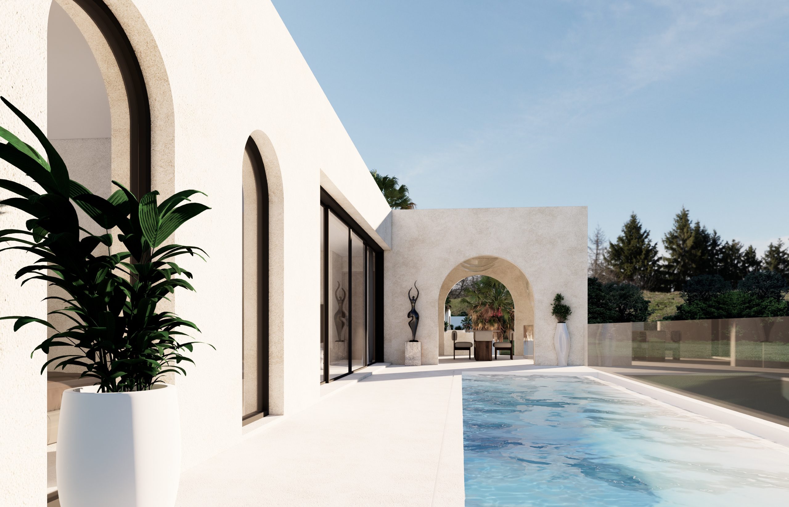 Poolside view of sea view villas Koh Samui with modern architecture