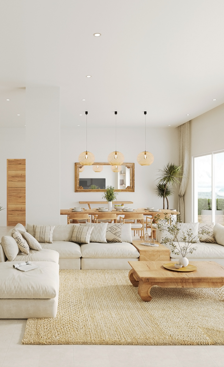 Spacious living room in sea view villas Koh Samui with elegant decor