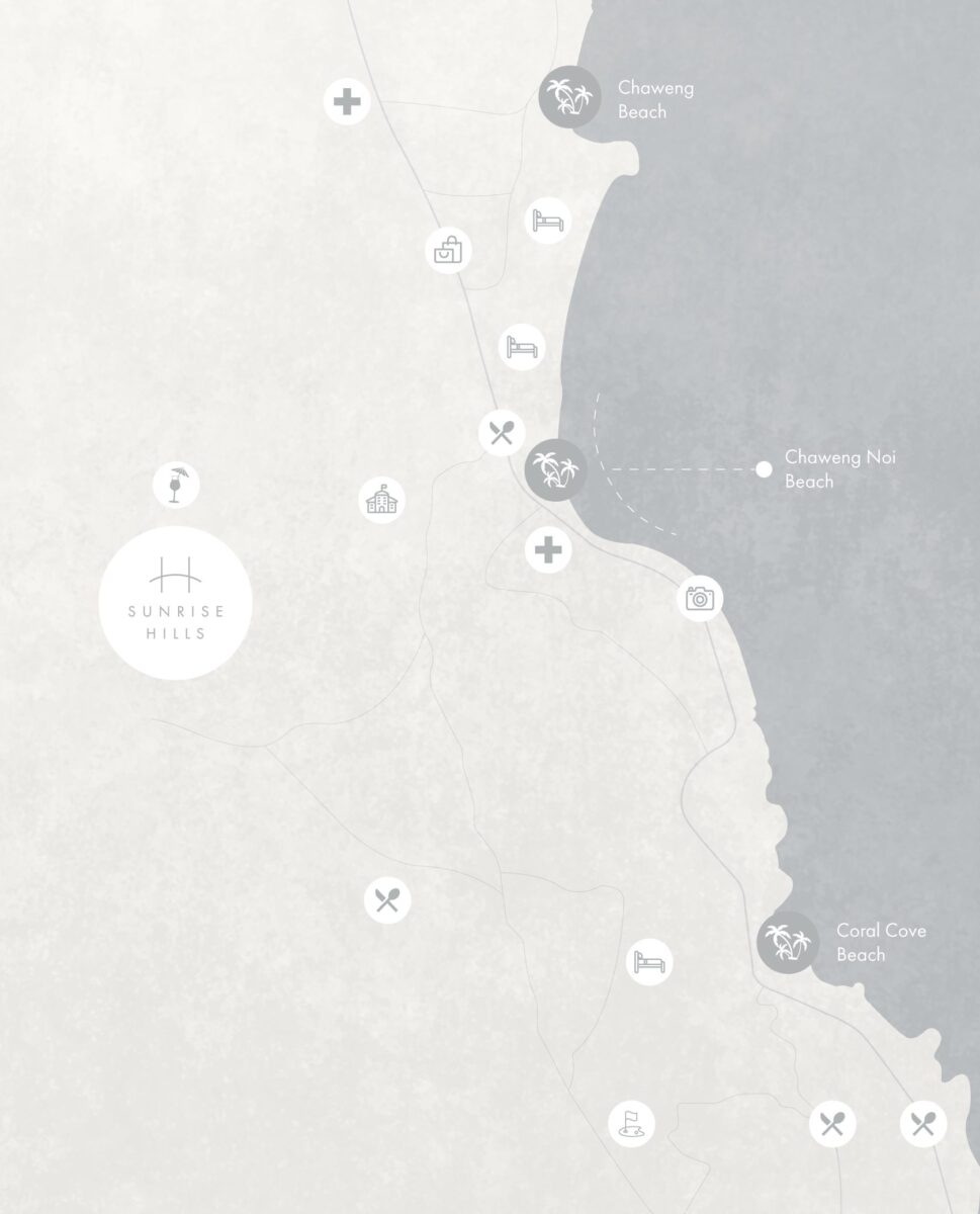 Map detailing proximity of sea view villas Koh Samui to local beaches