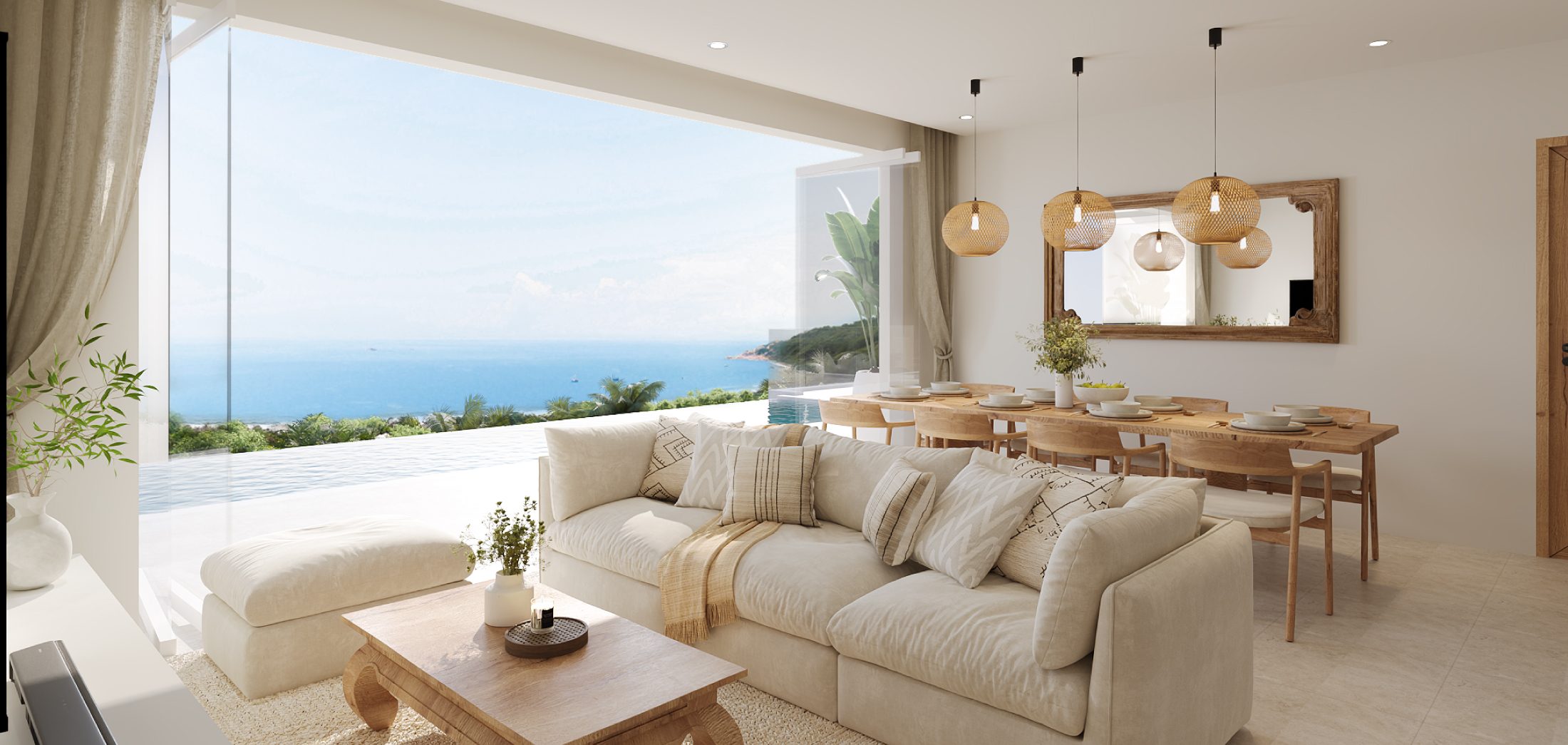 Living area with ocean view at Sunrise Hills Koh Samui villa