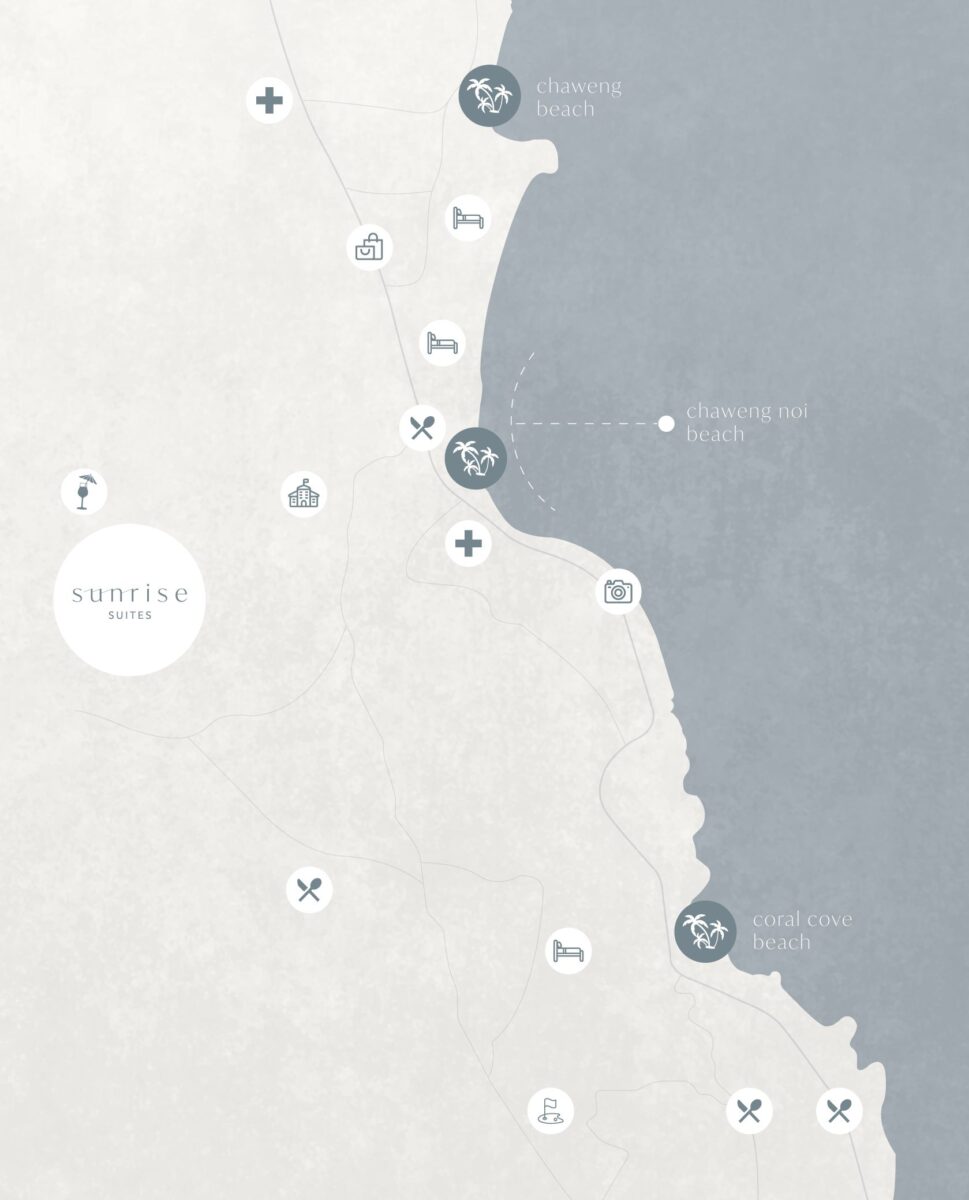 Map showcasing pool suites Chaweng Noi Samui location.