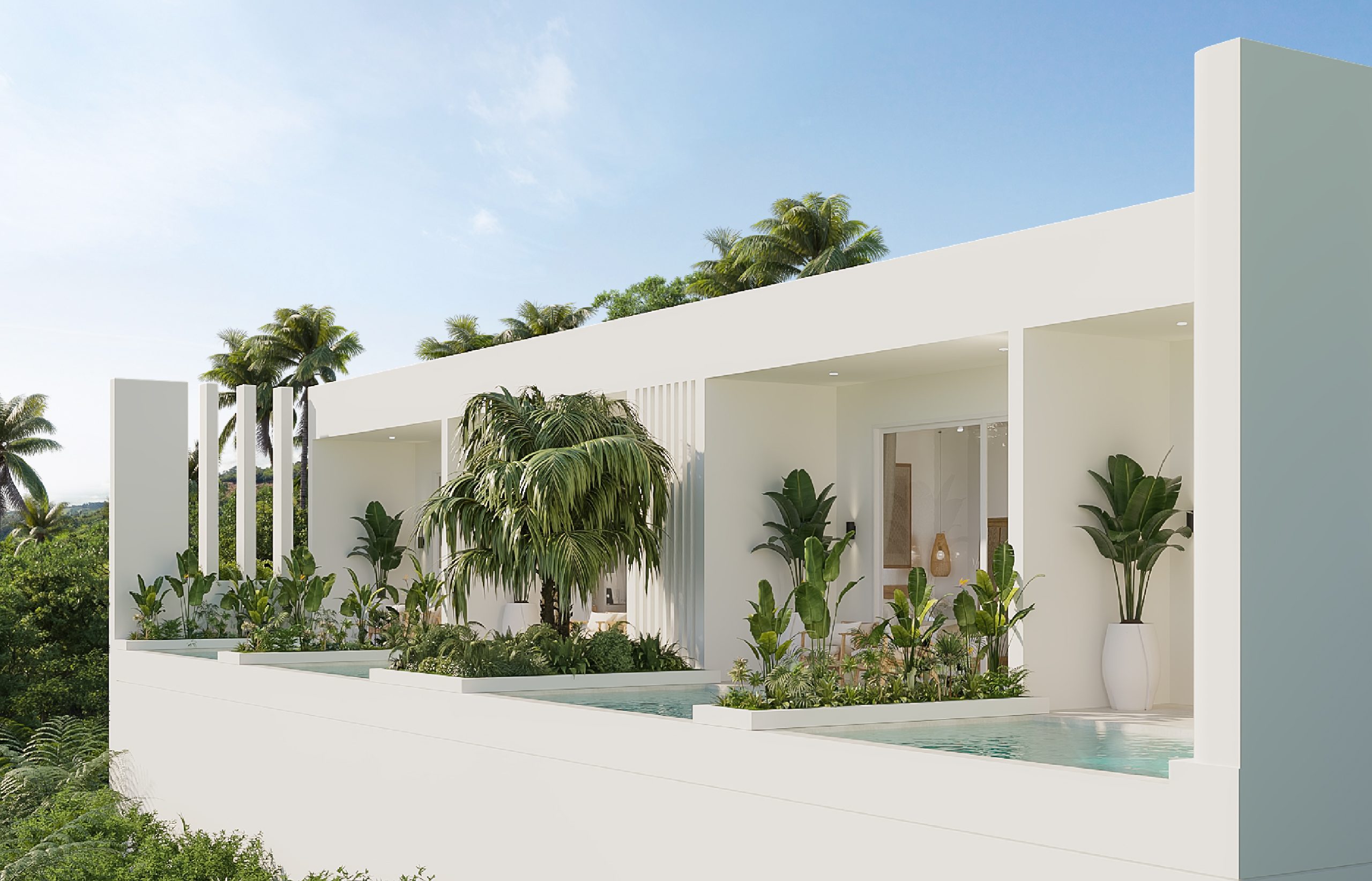 Modern sea view villa at Sunrise Suites Koh Samui with lush greenery