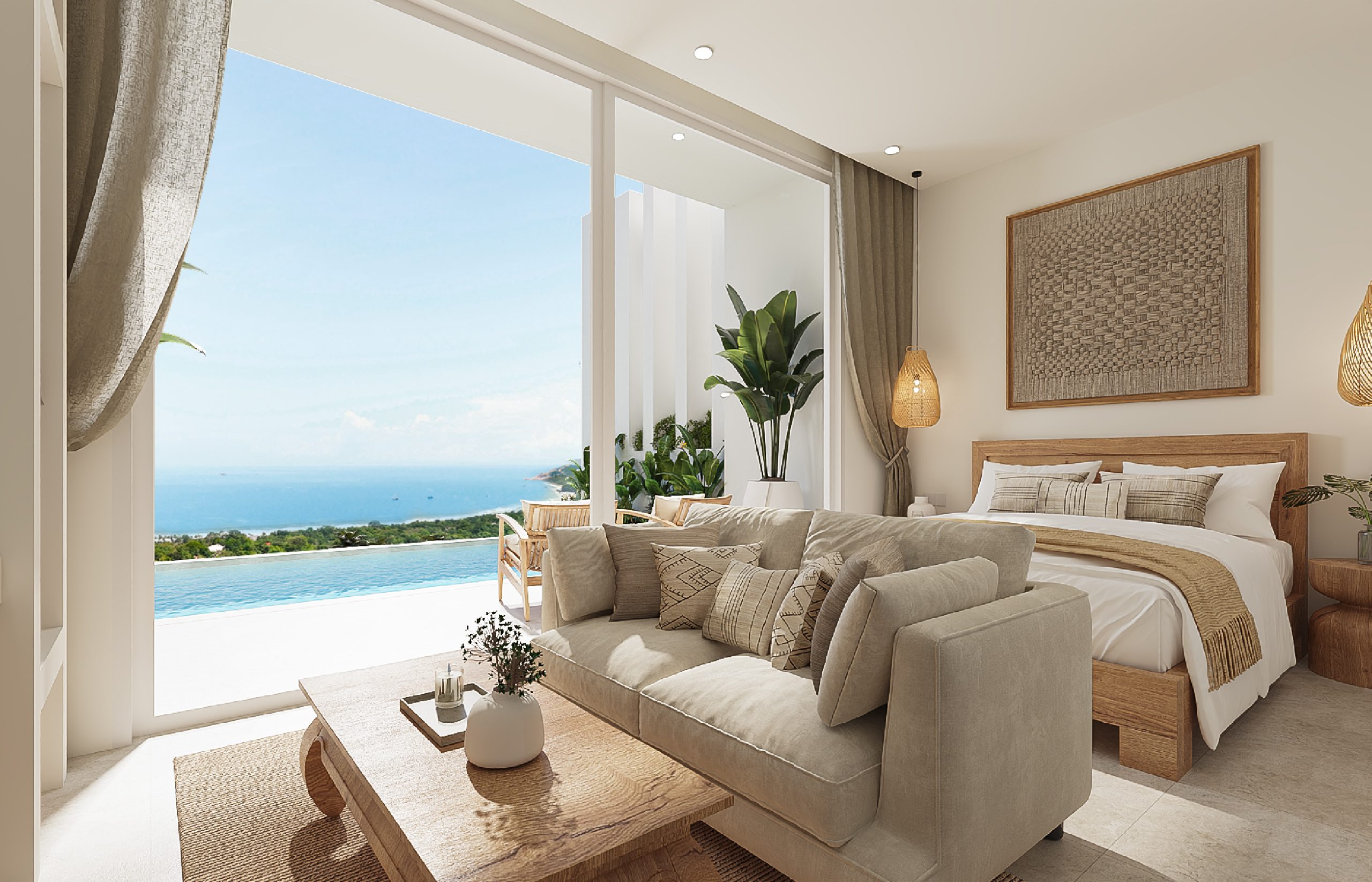 Living area with sea view at Sunrise Suites Chaweng Noi