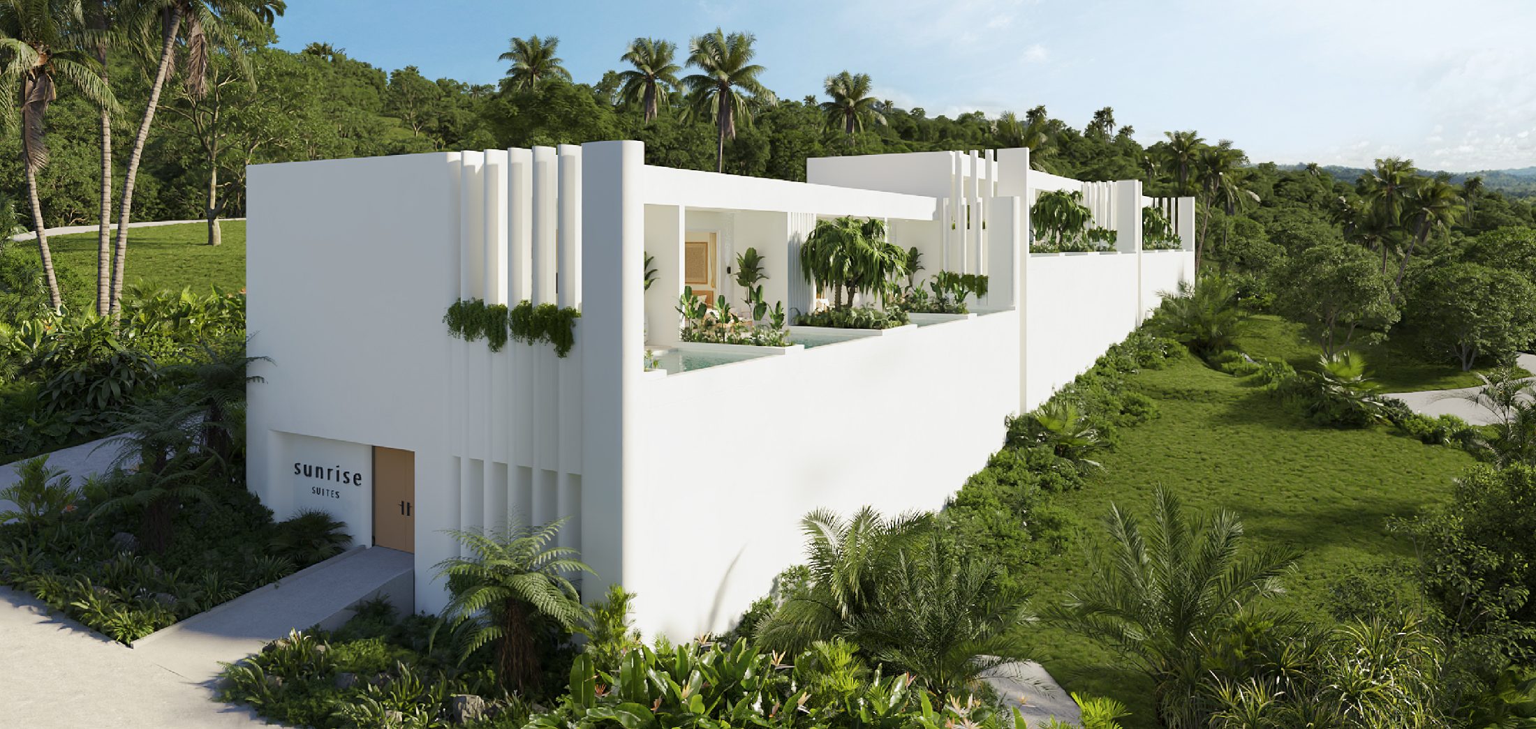 Modern architecture at Sunrise Suites with sea view in Chaweng Noi