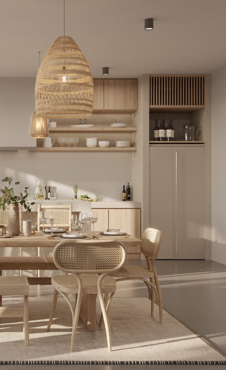 Stylish dining area in luxury pool villas Phuket with natural wood accents