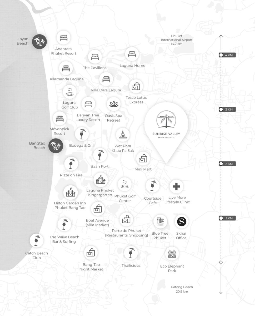 Detailed map of luxury pool villas Phuket near amenities