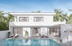 Contemporary design of luxury pool villas Phuket with sleek poolside loungers