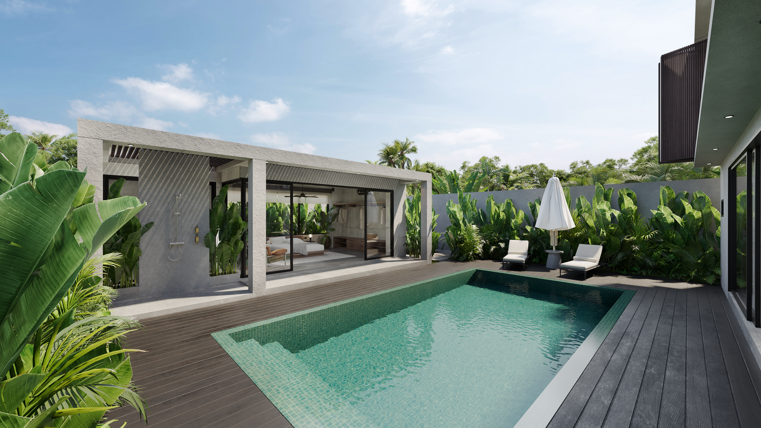 Poolside view of luxury villa at CORE Villas Bali