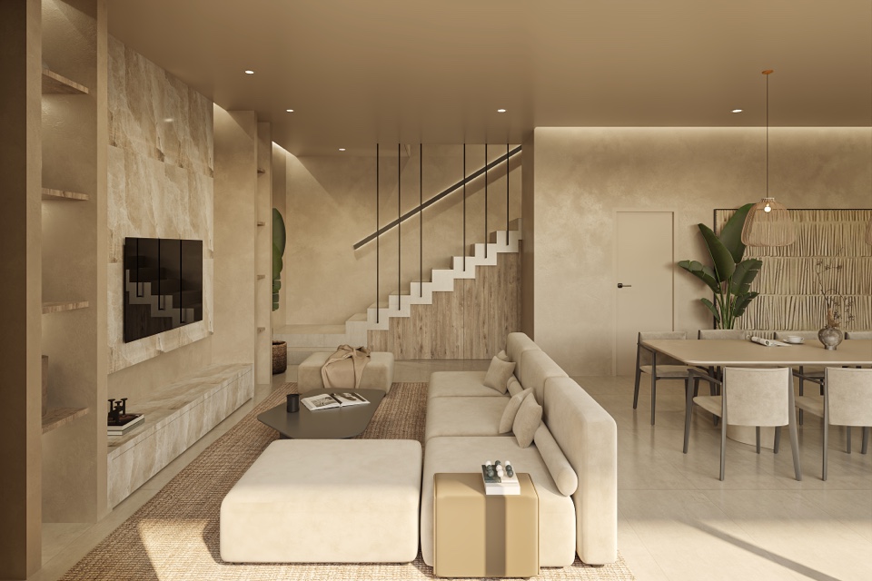 Phuket property investment — open-plan living room in new villa development